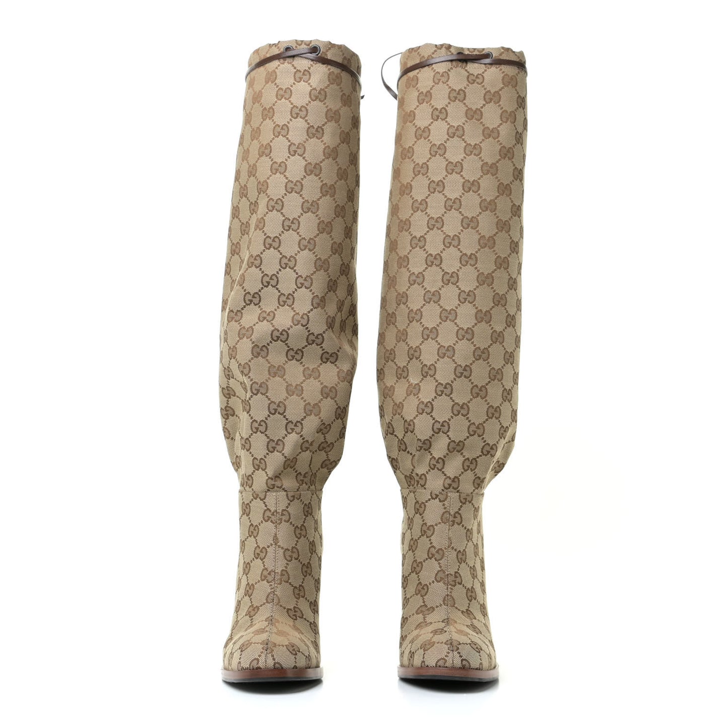 Monogram Lisa Mid Heel Boots 38.5 Beige Ebony