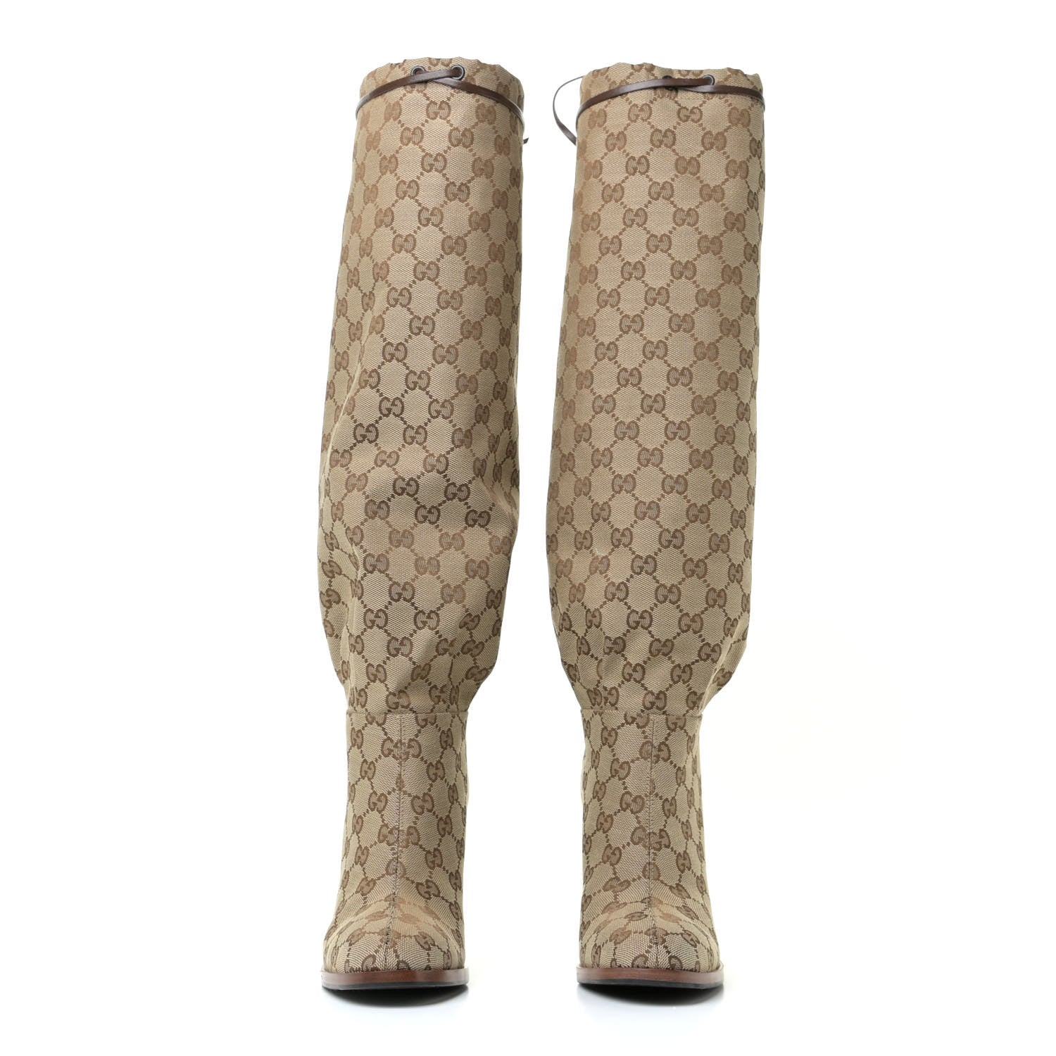 Gucci Monogram Lisa Mid Heel Boots 38.5 Beige Ebony 4 of 11