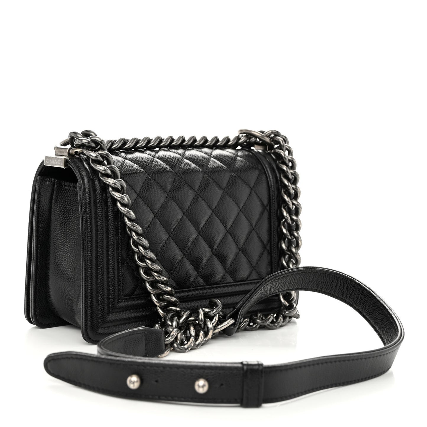 Caviar Quilted Small Boy Flap Black
