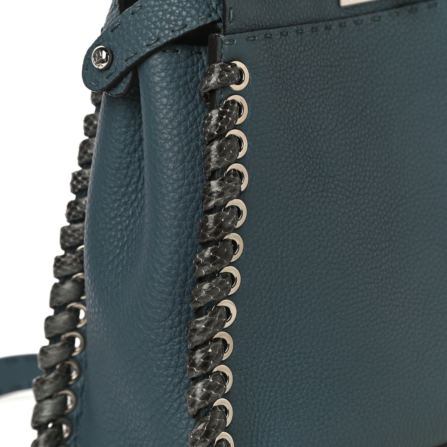 Fendi Cuoio Romano Selleria Elaphe Lace Up Medium Peekaboo Iconic Satchel Tempesta 12 of 16