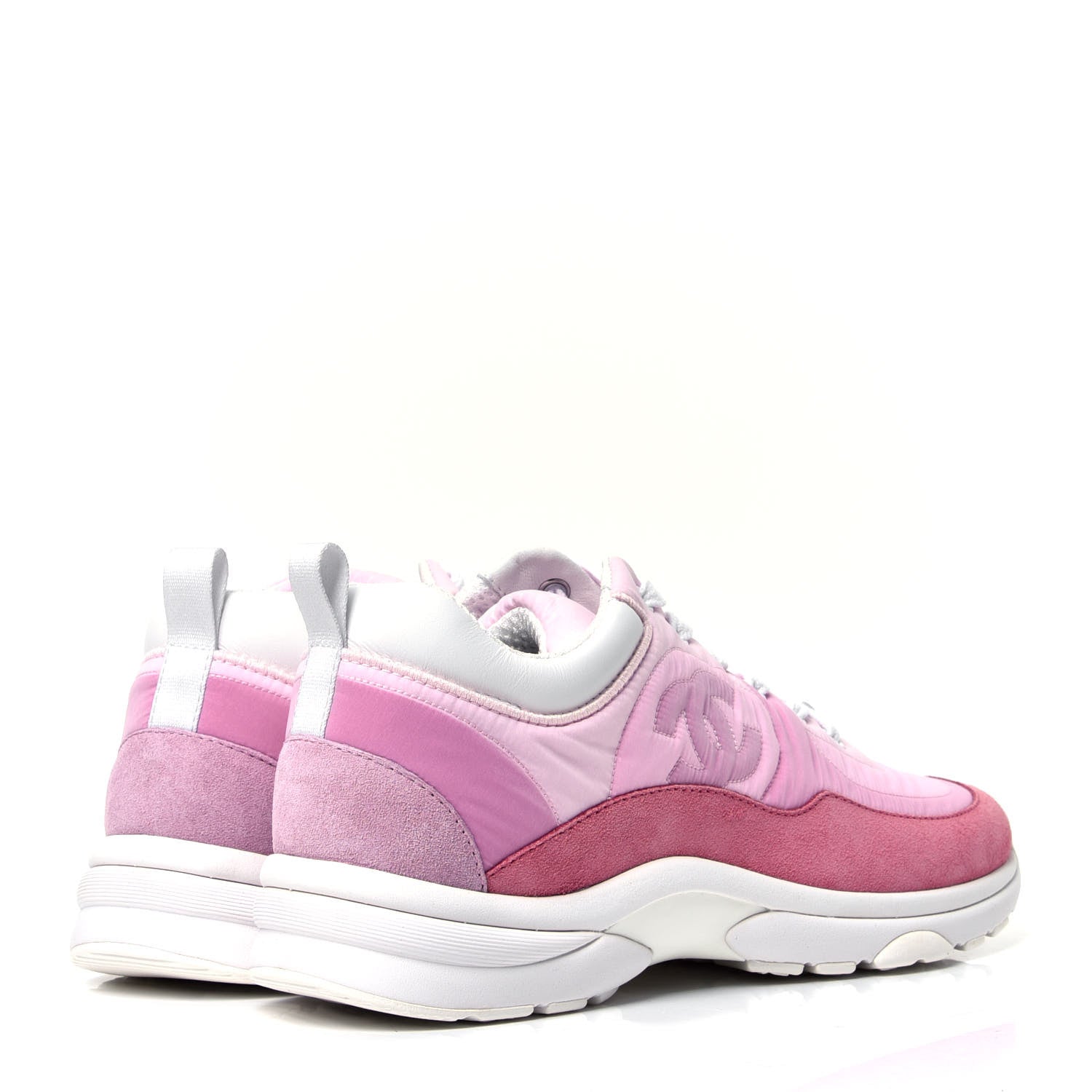 Chanel Nylon Calfskin Suede Womens CC Sneakers 38.5 Pink 3 of 6