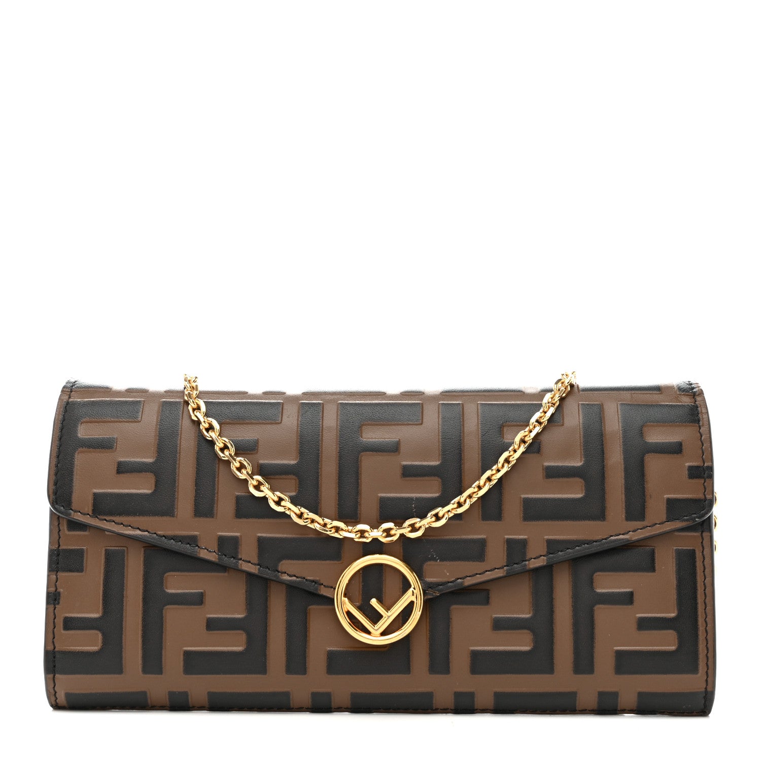 Fendi Vitello Soft F is Fendi Bi-Color FF 1974 Embossed Continental Envelope Wallet On Chain Maya Black 1 of 11