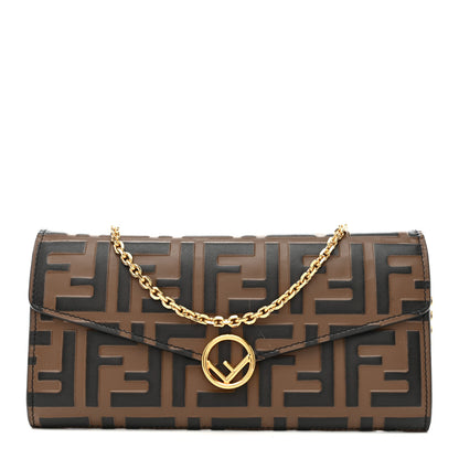 Fendi Vitello Soft F is Fendi Bi-Color FF 1974 Embossed Continental Envelope Wallet On Chain Maya Black 1 of 11
