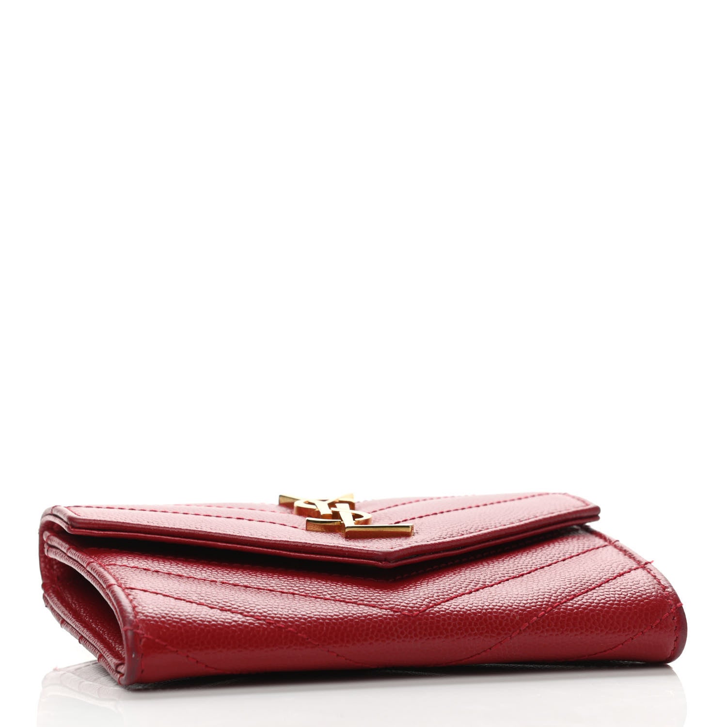 Saint Laurent Grain De Poudre Matelasse Chevron Small Monogram Envelope Wallet Rouge Eros 3 of 4