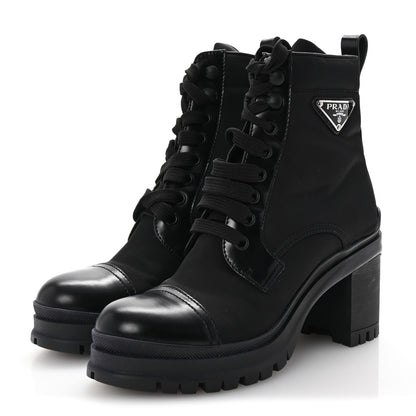 Prada Spazzolato Re-Nylon Metal Triangle Logo Lace Up 55mm Ankle Boots 35.5 Black 4 of 10