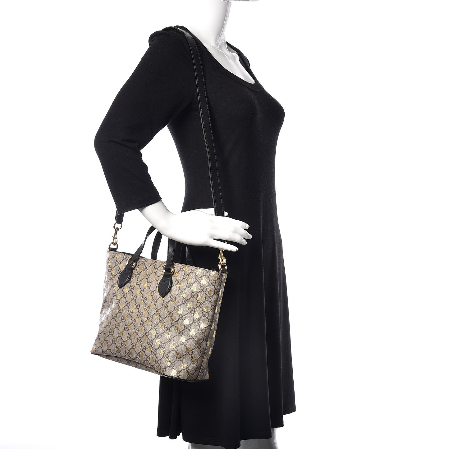 Soft GG Supreme Monogram Bees Small Crossbody Tote Beige Oro Black