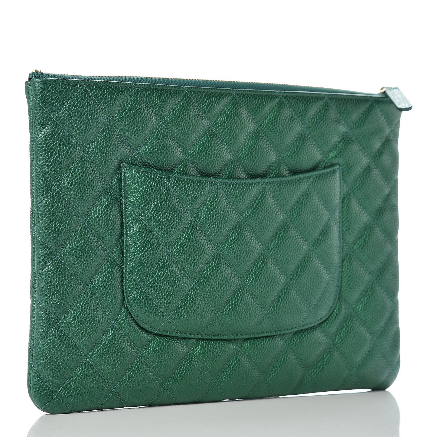 Metallic Caviar Quilted Medium Cosmetic Case Green