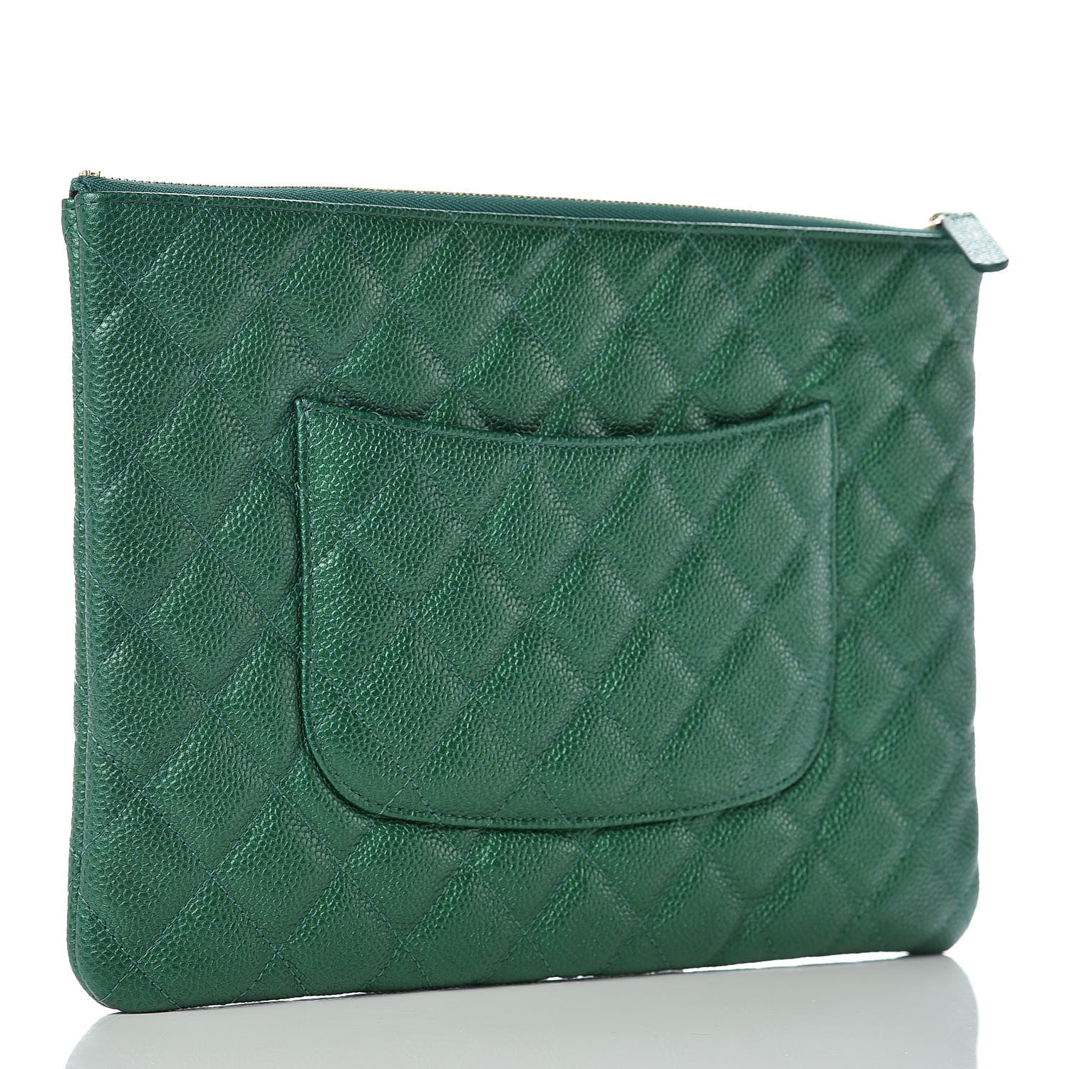 Chanel Metallic Caviar Quilted Medium Cosmetic Case Green 3 of 8