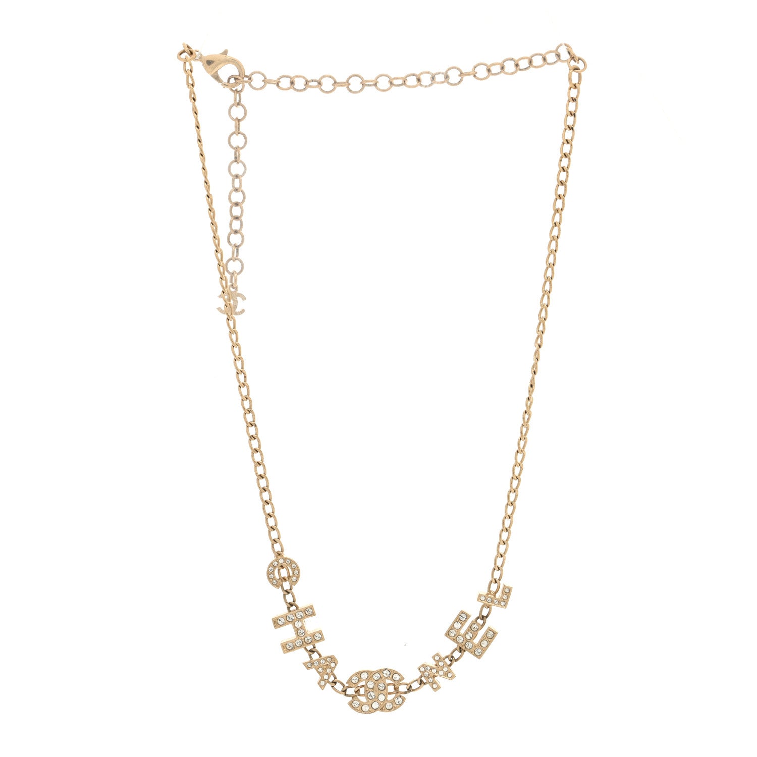 Chanel Metal Crystal CC Logo Letters Choker Necklace Gold 3 of 4