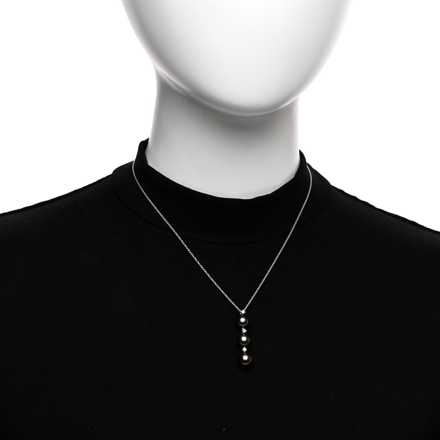 18K White Gold Diamond South Sea Pearl Three Pearl Drop Necklace