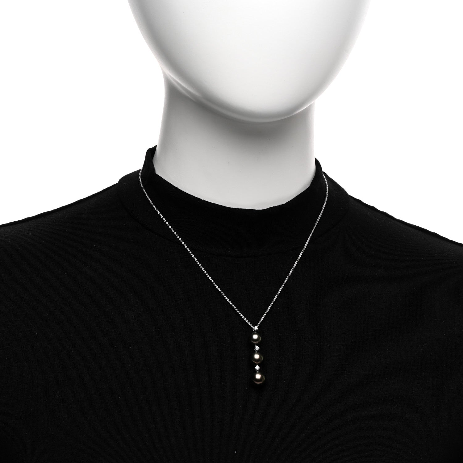 Mikimoto 18K White Gold Diamond South Sea Pearl Three Pearl Drop Necklace 2 of 4