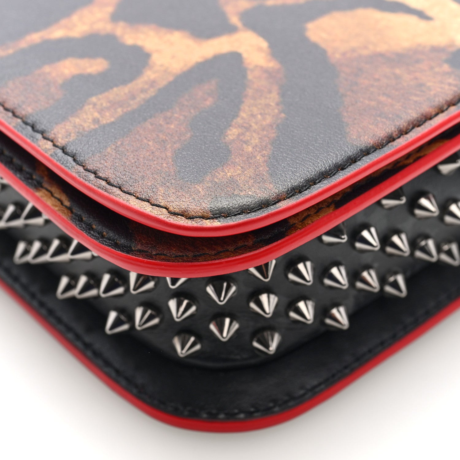 Christian Louboutin Calfskin Leopard Print Spikes Small Paloma Bag