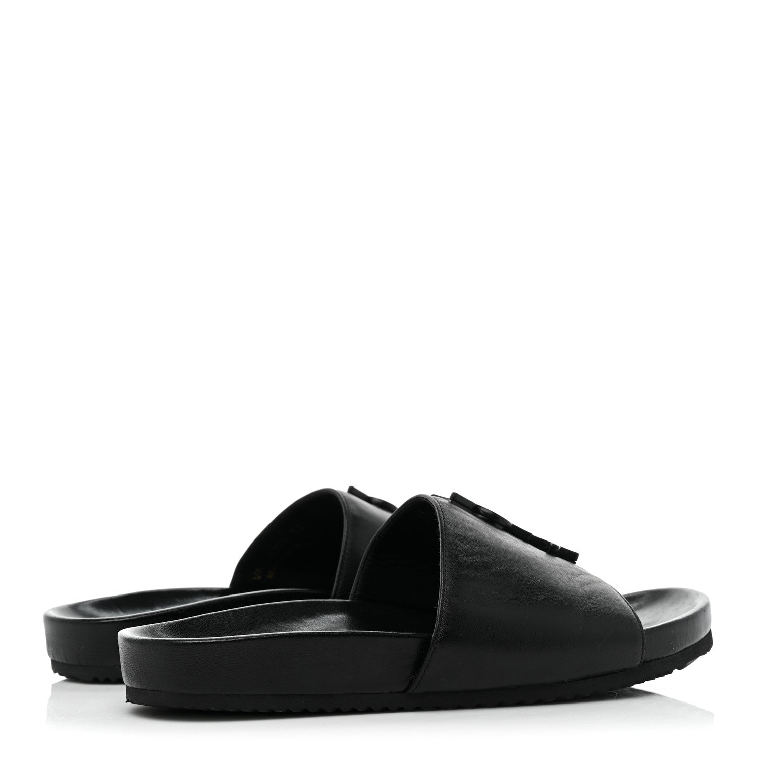 Saint Laurent Calfskin Monogram Jimmy Joan Slide Sandals 37 Black 4 of 8