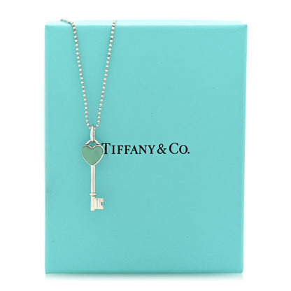 Tiffany Sterling Silver Enamel Heart Key Pendant Necklace Blue 5 of 5