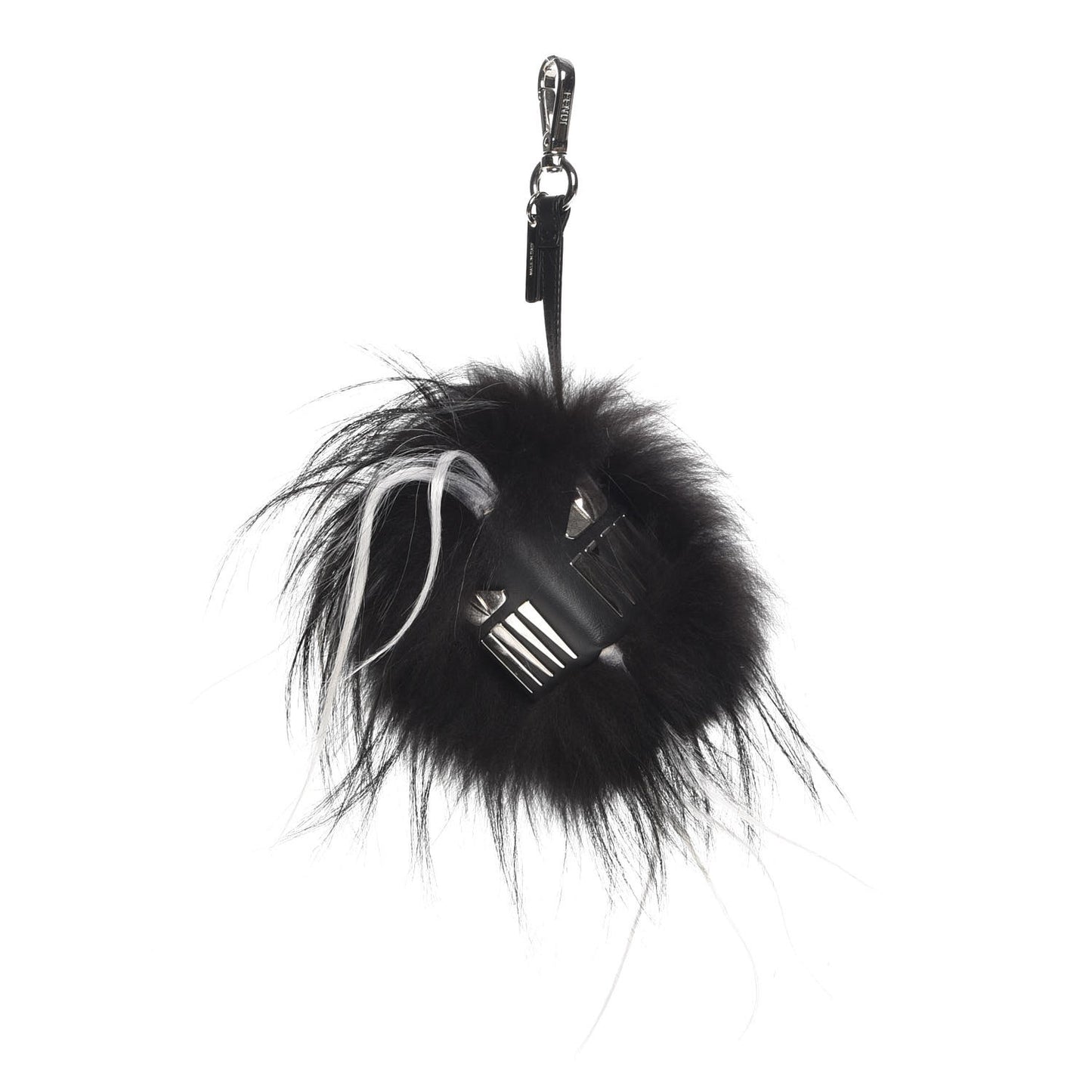 Goat Fox Fur Calfskin Studded Eye Monster Bag Bug Cube Charm Black