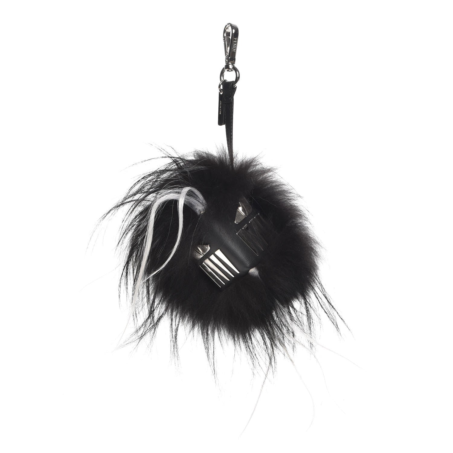 Fendi Goat Fox Fur Calfskin Studded Eye Monster Bag Bug Cube Charm Black 1 of 4