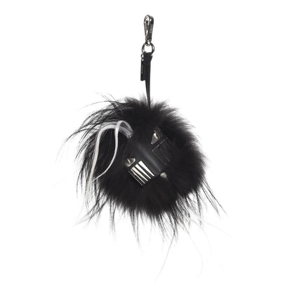 Fendi Goat Fox Fur Calfskin Studded Eye Monster Bag Bug Cube Charm Black 1 of 4