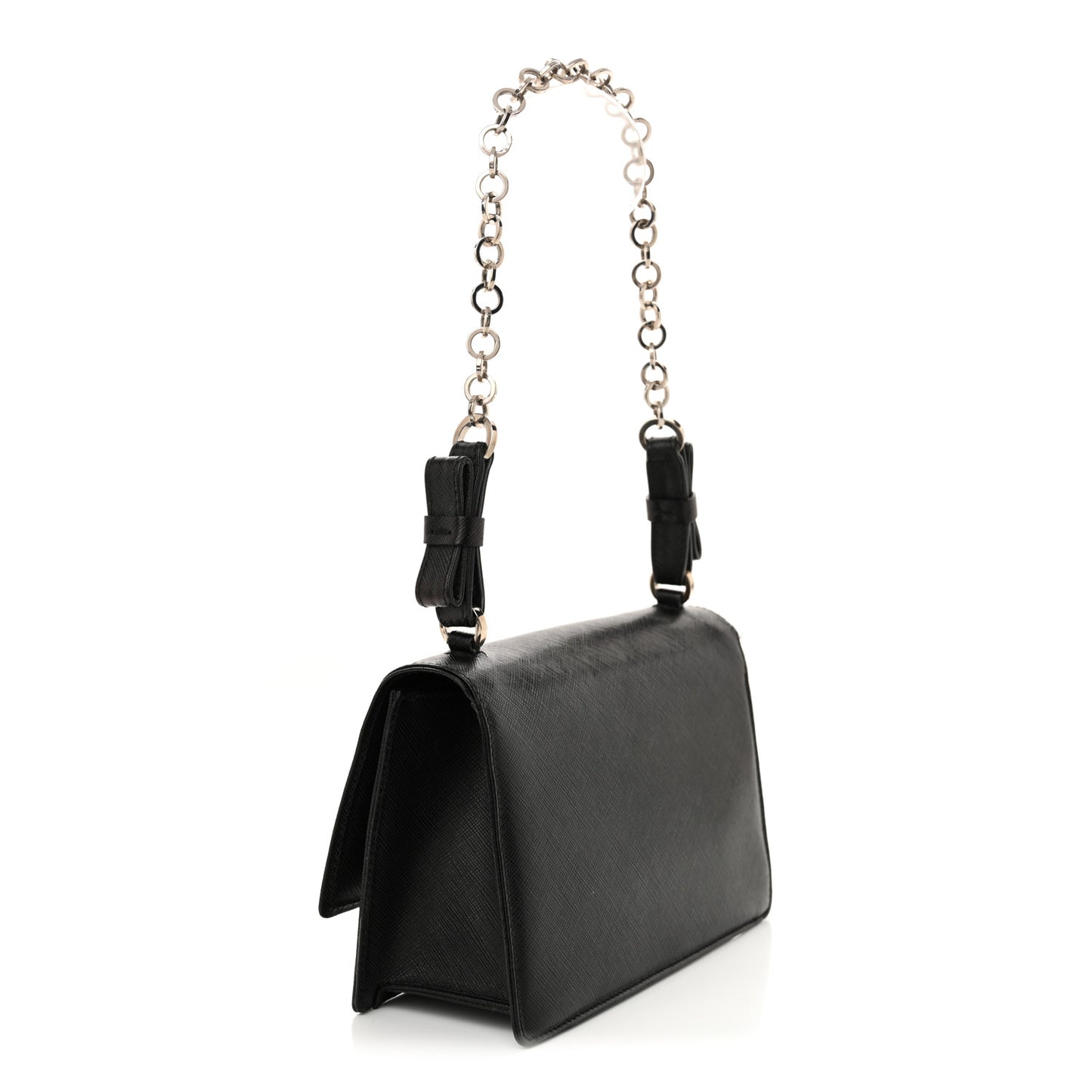 Printed Calfskin Gancini Bow Chain Shoulder Bag Black