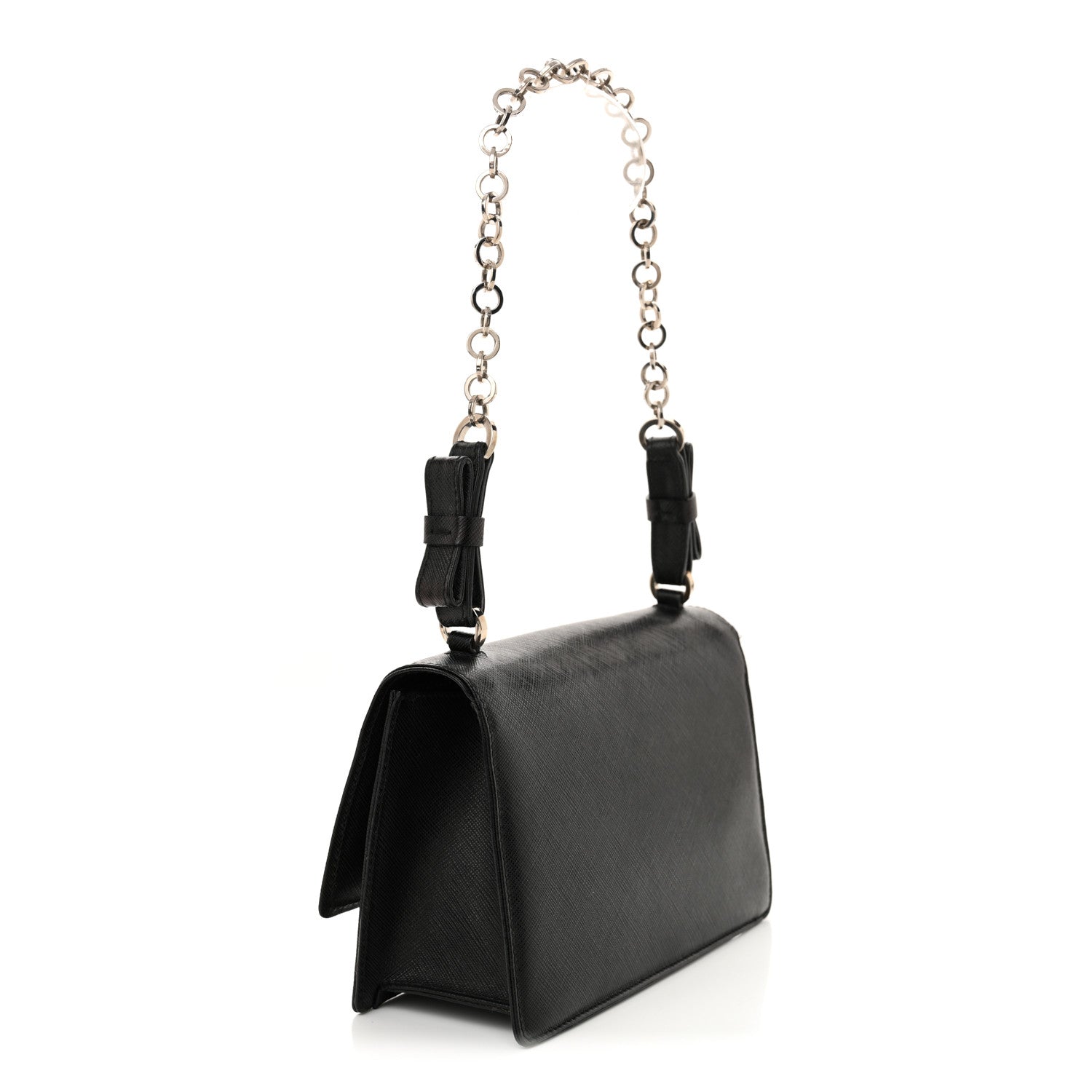 Salvatore Ferragamo Printed Calfskin Gancini Bow Chain Shoulder Bag Black 3 of 14