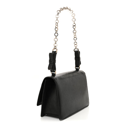 Salvatore Ferragamo Printed Calfskin Gancini Bow Chain Shoulder Bag Black 3 of 14