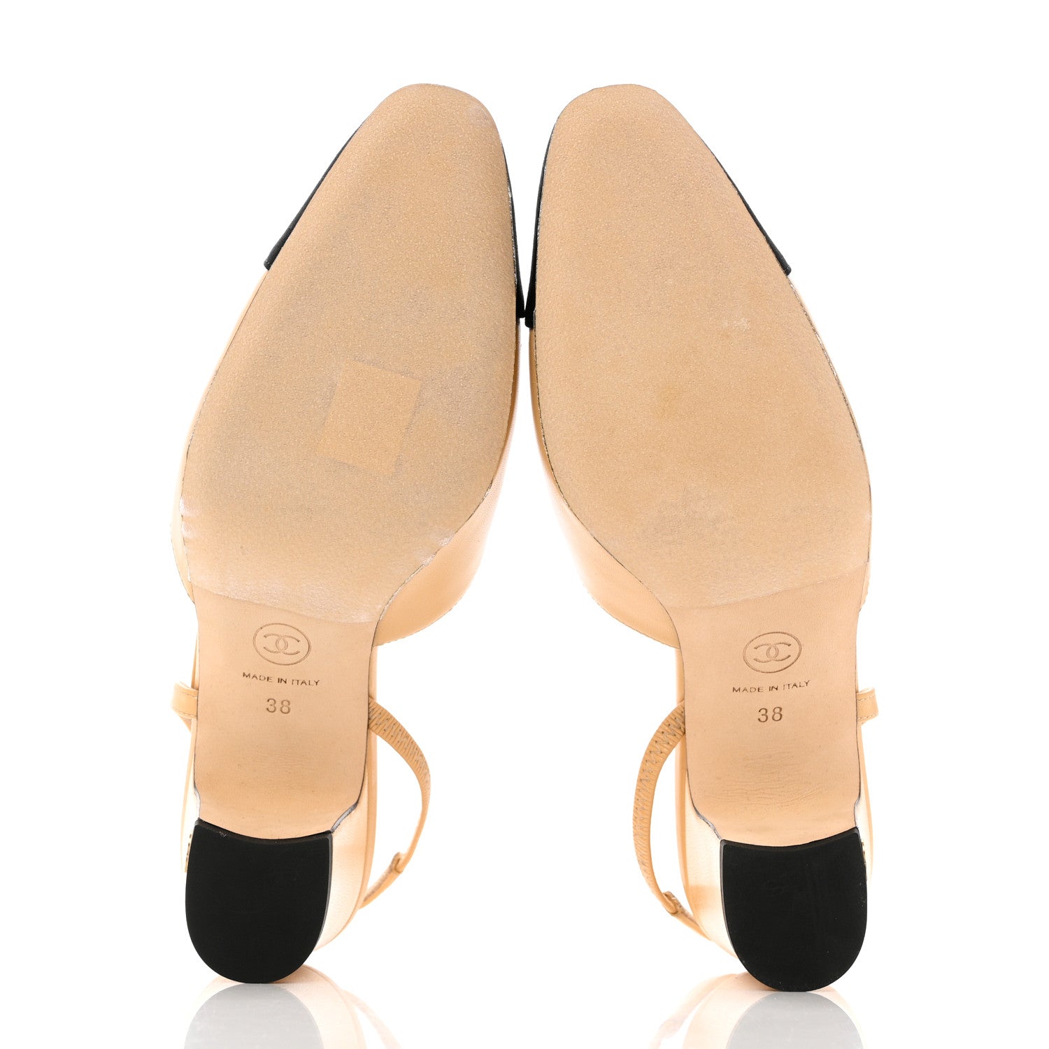 Chanel Goatskin Grosgrain Cap Toe CC Slingback Pumps 38 Beige Black 5 of 11