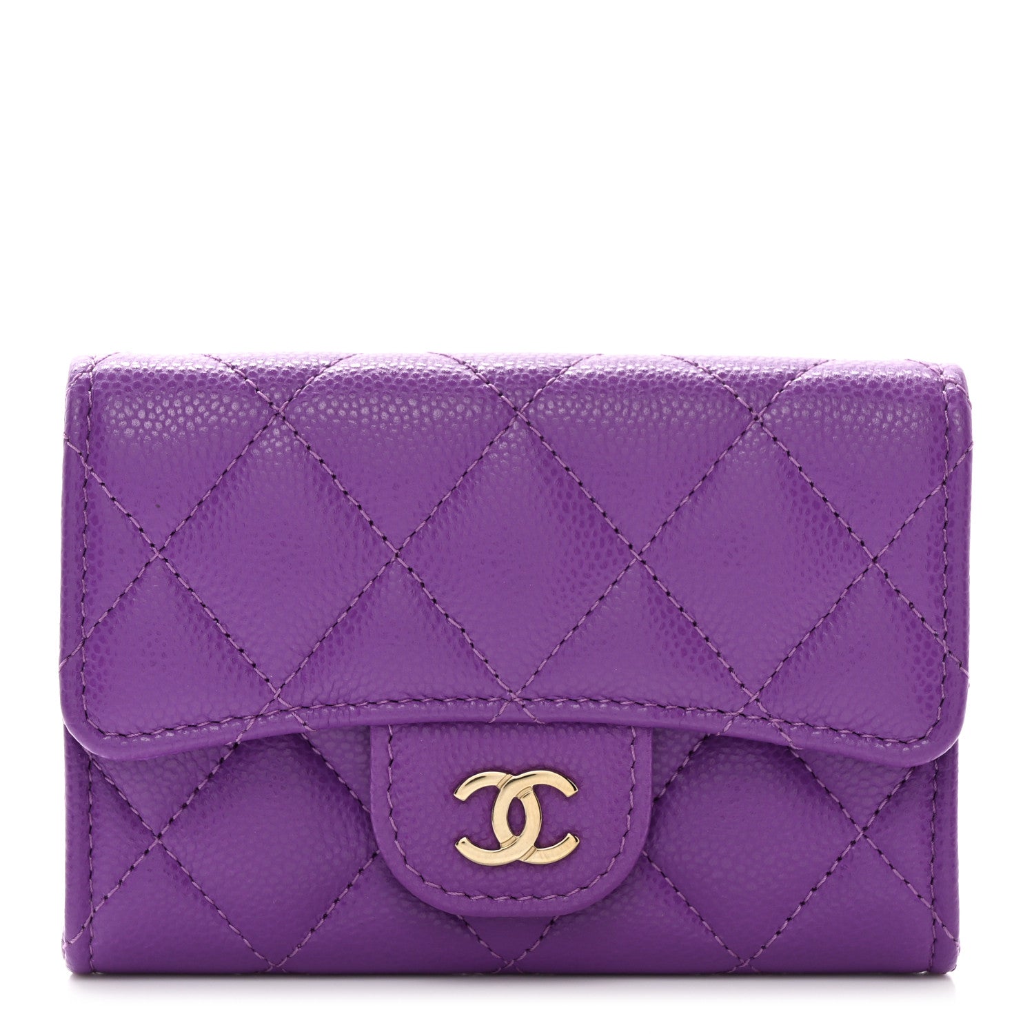 Chanel Caviar Quilted Flap Card Holder Wallet Purple 1 of 8