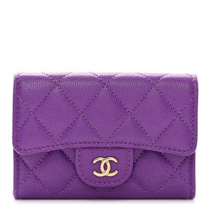 Chanel Caviar Quilted Flap Card Holder Wallet Purple 1 of 8
