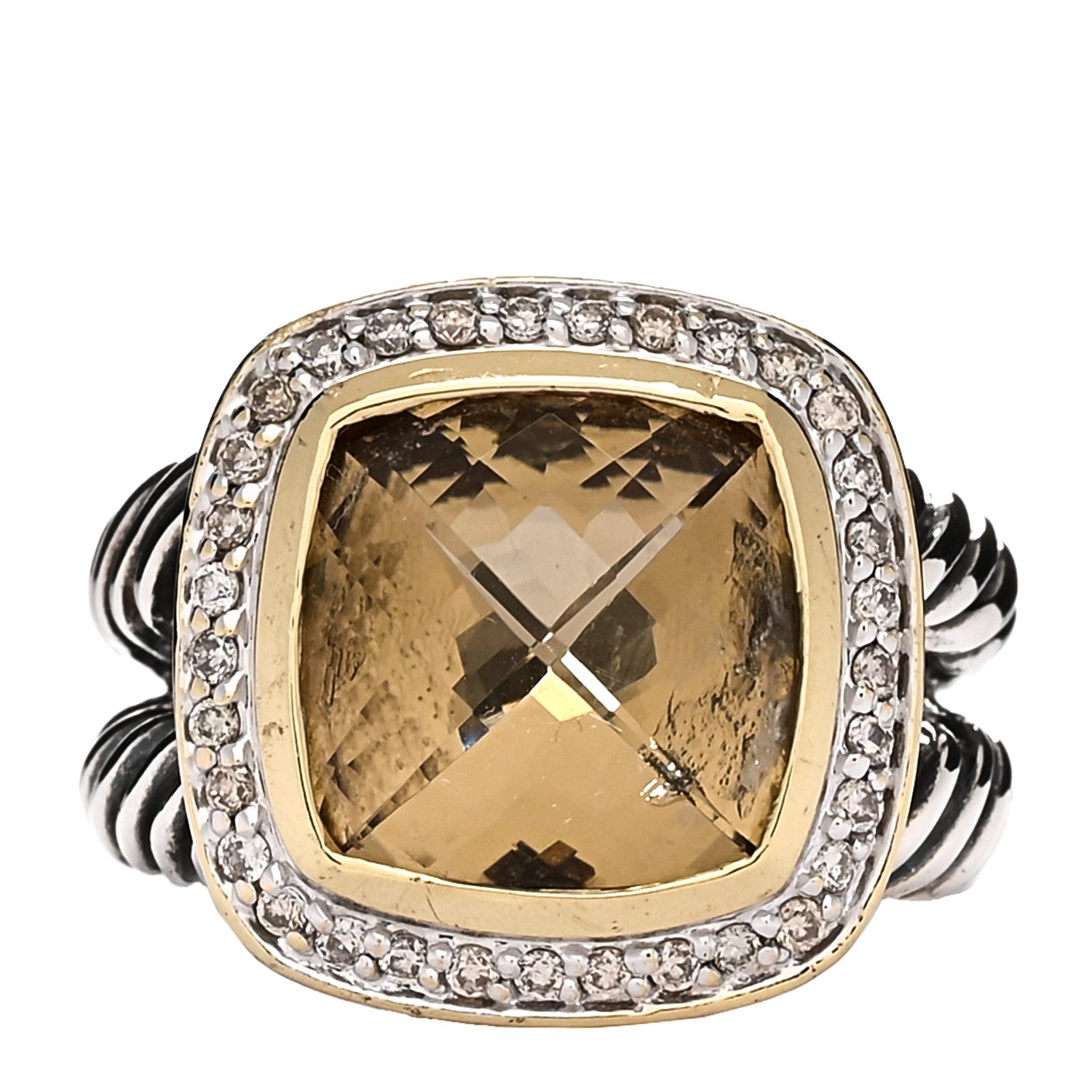 David Yurman Sterling Silver 18K Yellow Gold Diamond Smoky Quartz 11mm Albion Ring 49 5 1 of 4