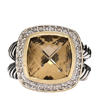 David Yurman Sterling Silver 18K Yellow Gold Diamond Smoky Quartz 11mm Albion Ring 49 5 1 of 4