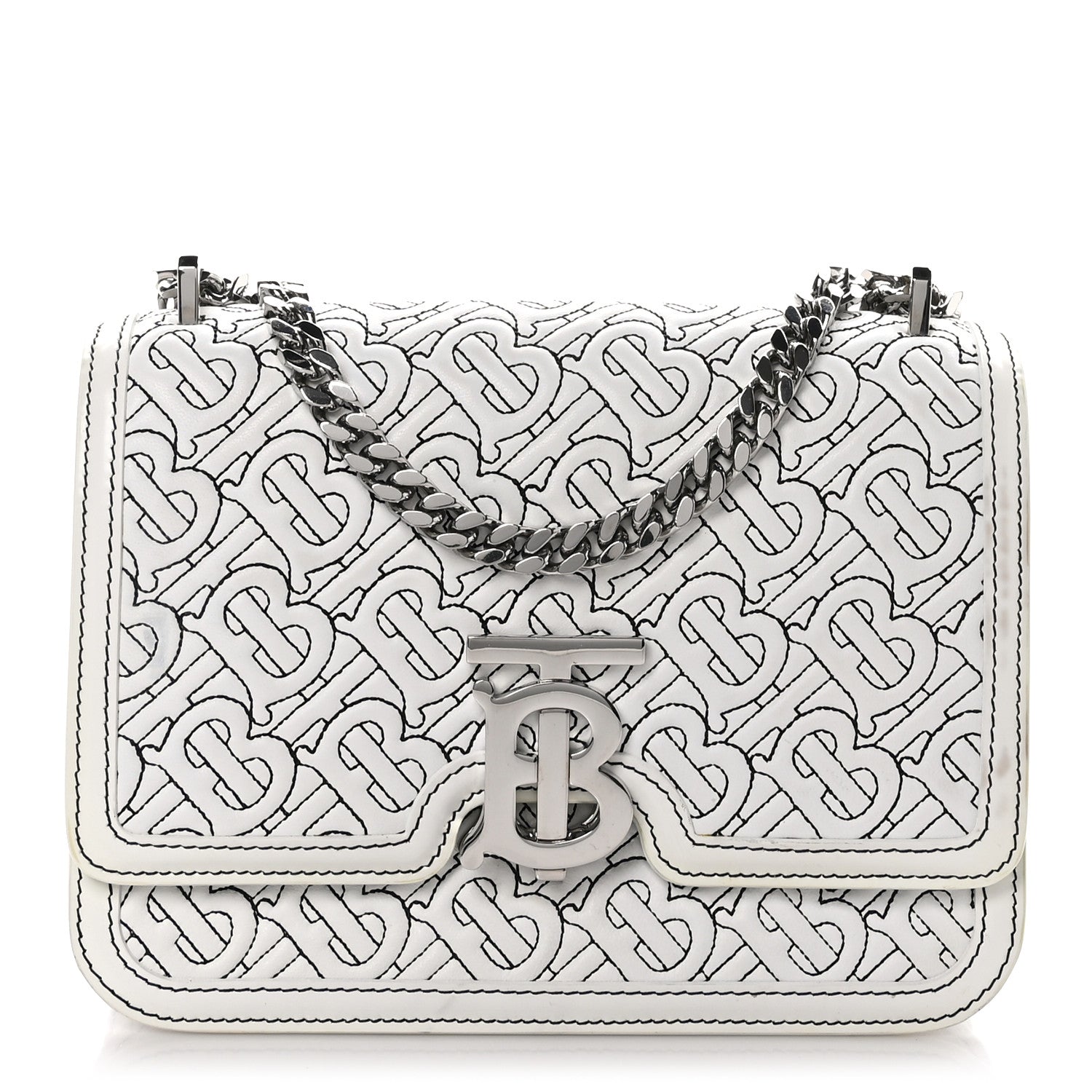 Burberry Calfskin Monogram Embossed Small TB Chain Bag Optic White 1 of 9