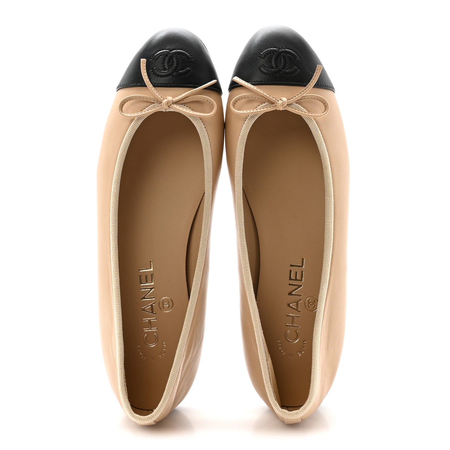Lambskin Cap Toe CC Ballerina Flats 38.5 Beige Black