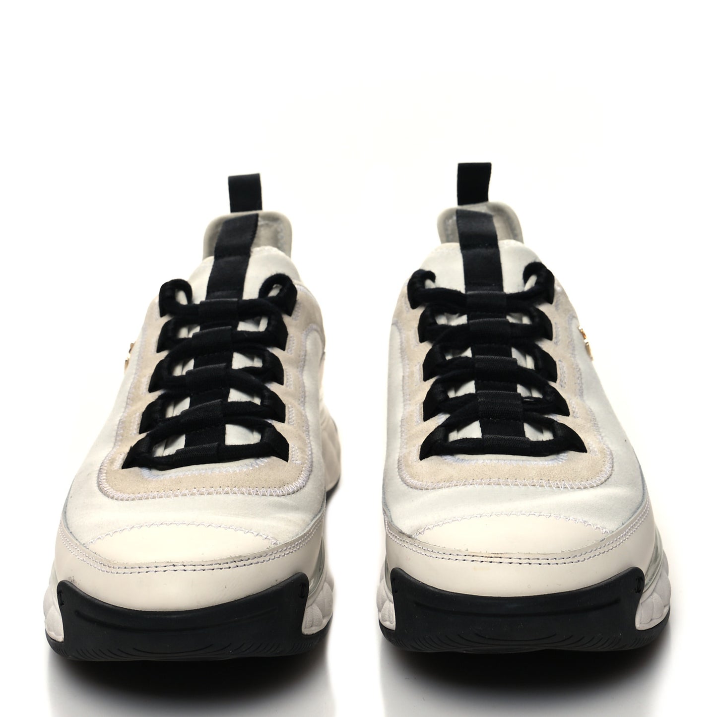 Velvet Calfskin Mixed Fibers CC Sneakers 39.5 Ivory Black