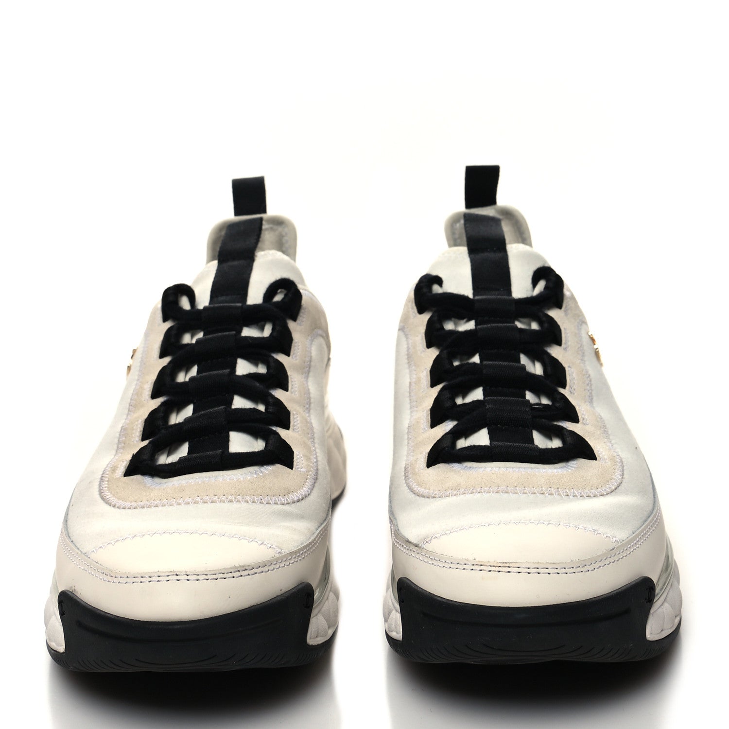 Chanel Velvet Calfskin Mixed Fibers CC Sneakers 39.5 Ivory Black 2 of 8
