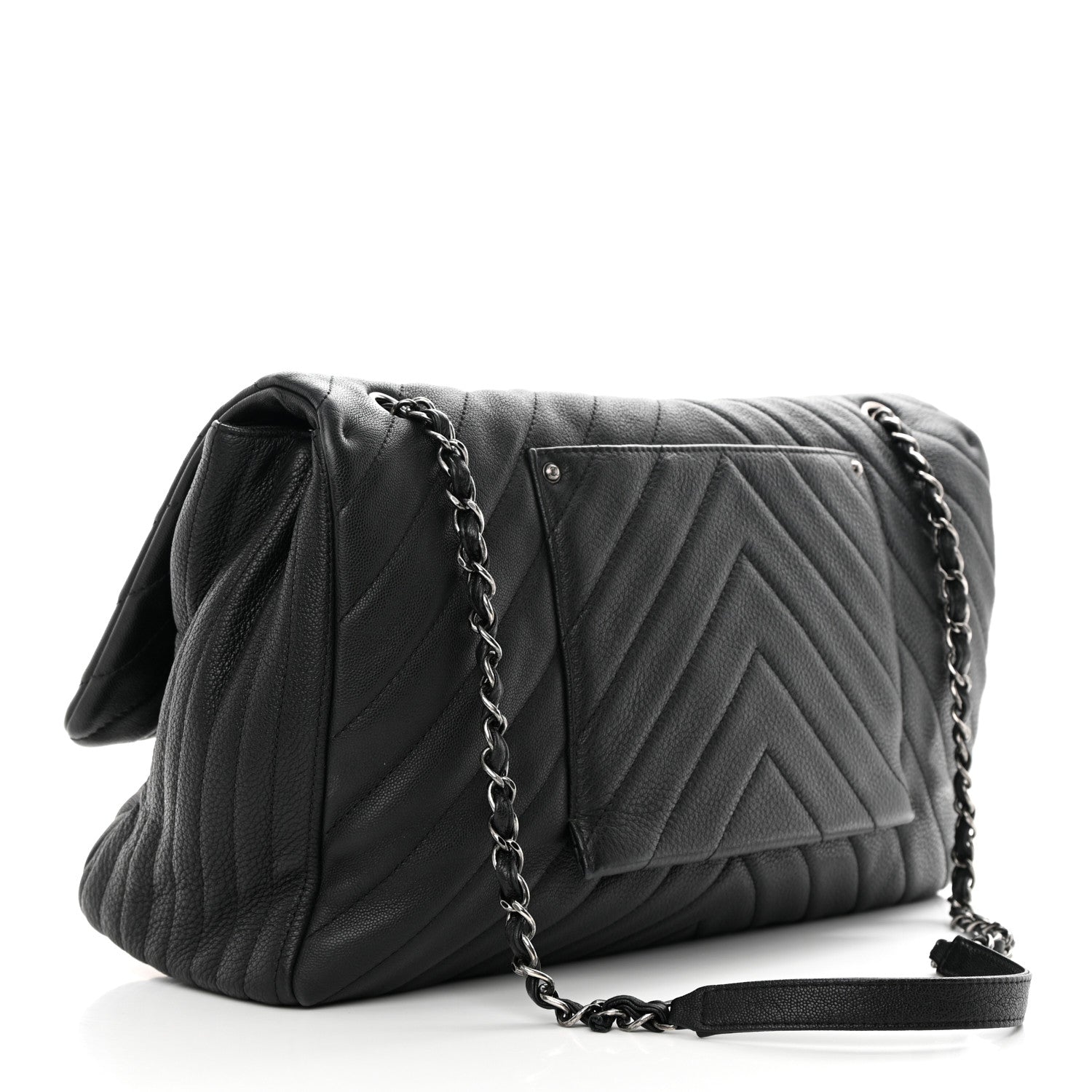 Chanel Calfskin Chevron Quilted XXL Travel Flap Bag Black 3 of 14