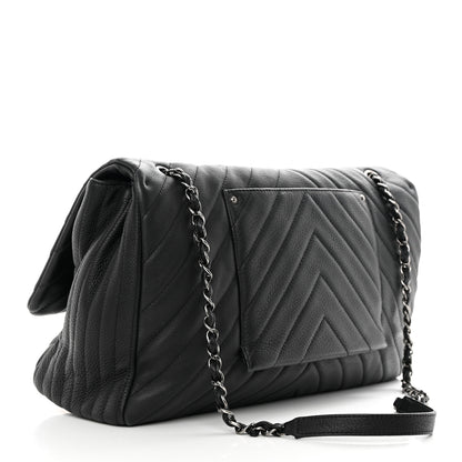 Chanel Calfskin Chevron Quilted XXL Travel Flap Bag Black 3 of 14