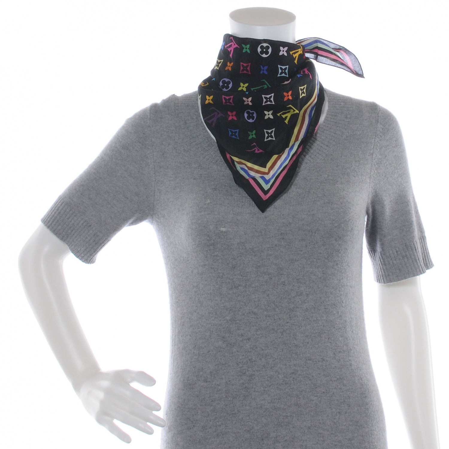 Louis Vuitton Cotton Monogram Multicolor Square Bandana Scarf Black 2 of 6