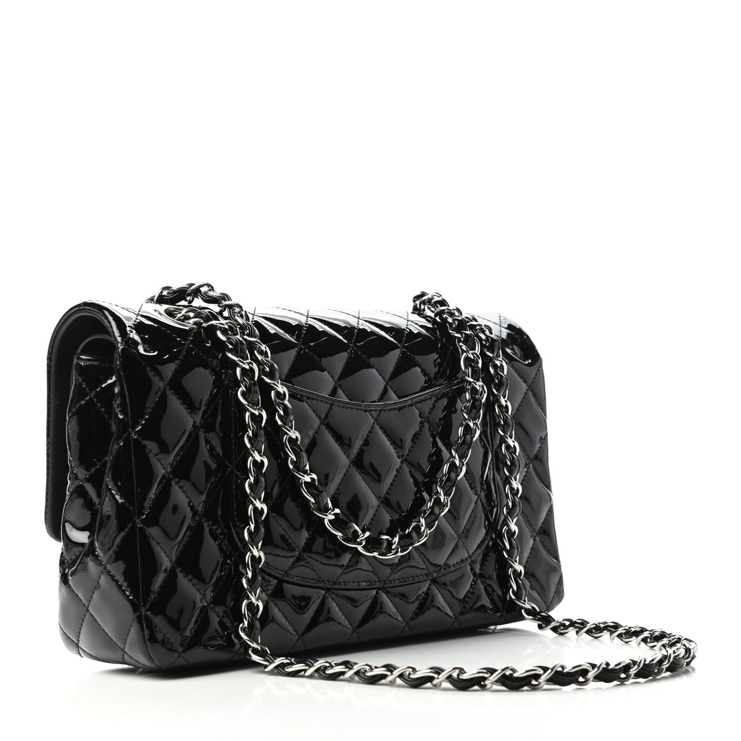 Patent Quilted Medium Double Flap Black