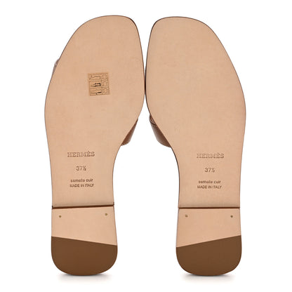 Hermes Box Calfskin Oran Sandals 37.5 Gold 6 of 10