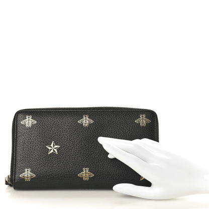 Gucci Dollar Calfskin Bee Star Zip Around Wallet Black 2 of 8