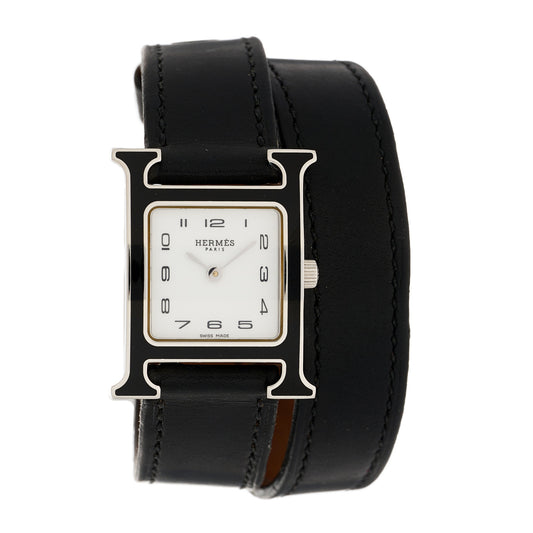 Stainless Steel Barenia Lacquer 21mm Heure H Hour Double Tour Quartz Watch Noir