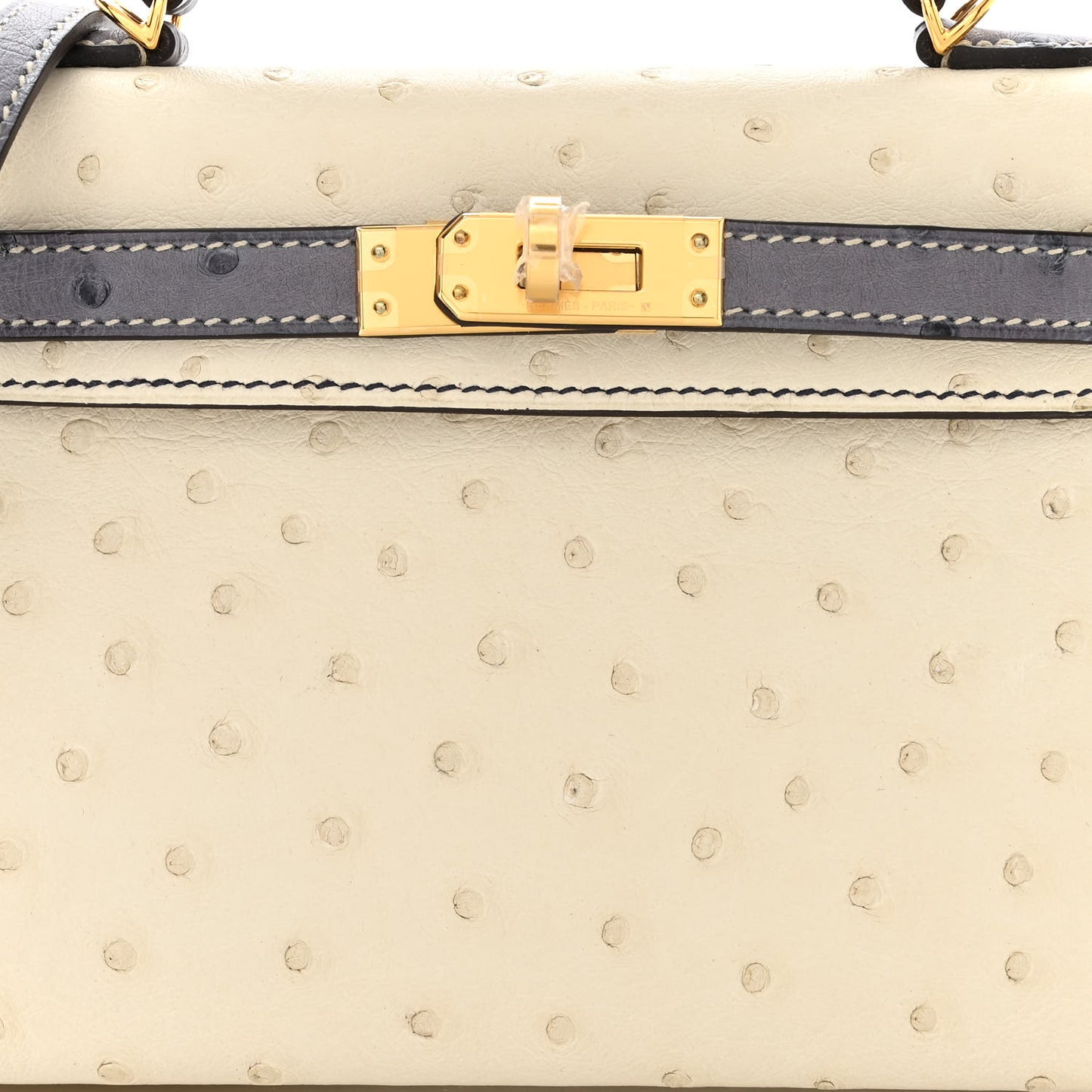 Ostrich Horseshoe Kelly Sellier Mini 20 Nata Gris Agate