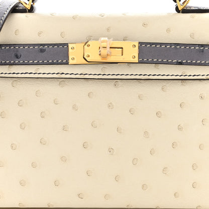 Hermes Ostrich Horseshoe Kelly Sellier Mini 20 Nata Gris Agate 8 of 11
