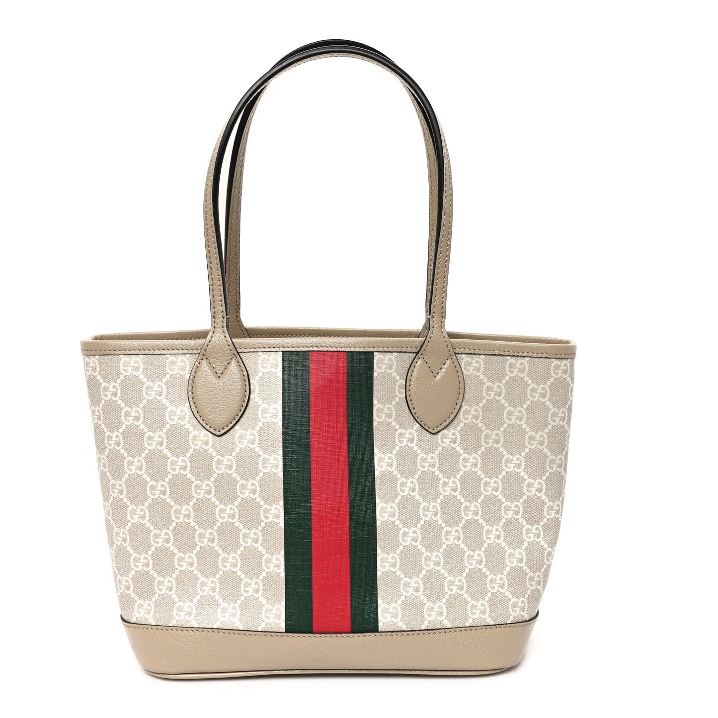 GG Supreme Monogram Textured Dollar Calfskin Web Small Ophidia Tote Beige Mystic White Oatmeal