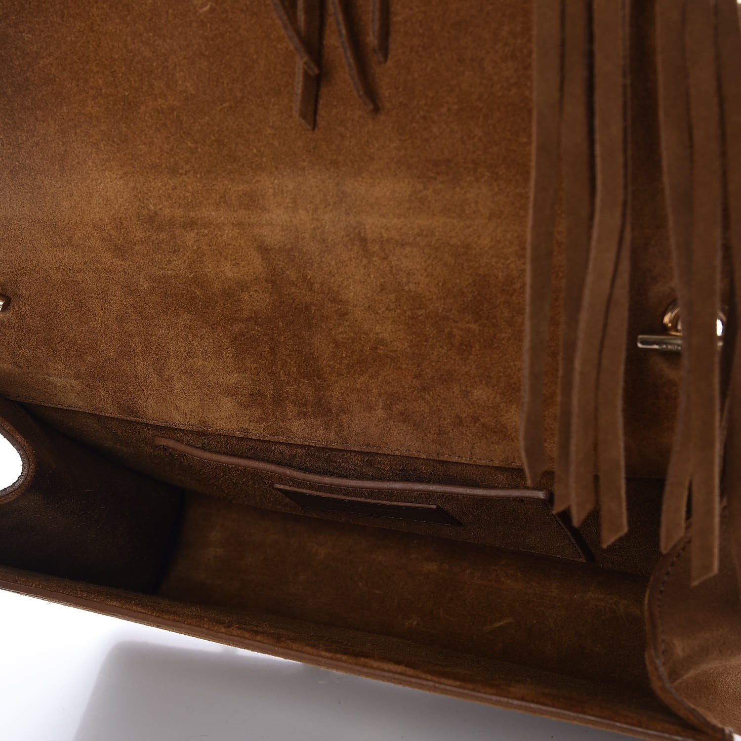 Saint Laurent Suede Fringe Medium Monogram Satchel Light Ocre 5 of 8