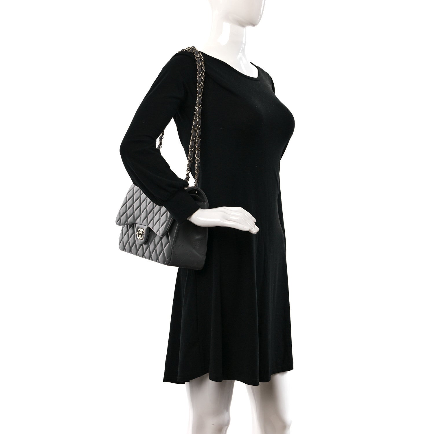 Chanel Lambskin Quilted Jumbo Double Flap Dark Grey 2 of 9