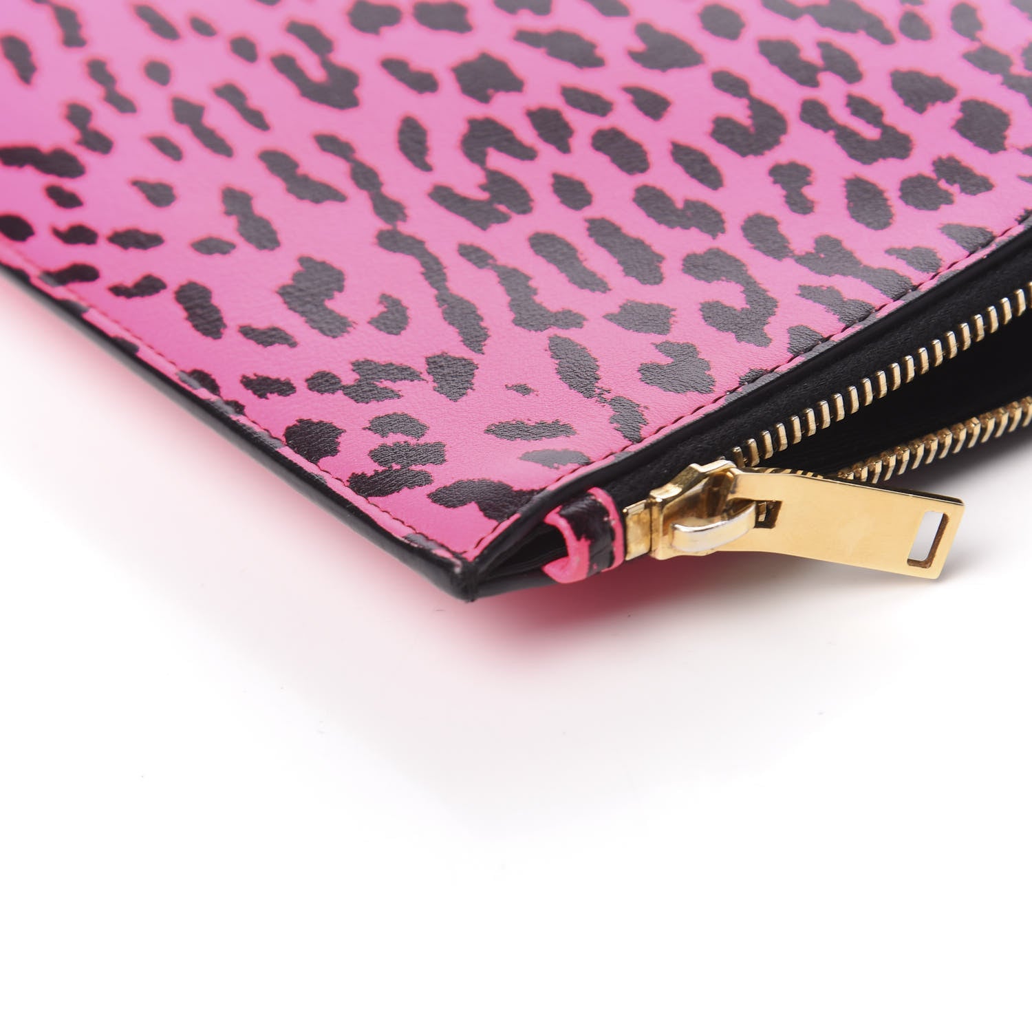 Saint Laurent Calfskin Baby Cat Print Medium Zip Clutch Hot Pink 13 of 14