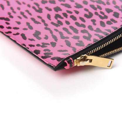 Saint Laurent Calfskin Baby Cat Print Medium Zip Clutch Hot Pink 13 of 14