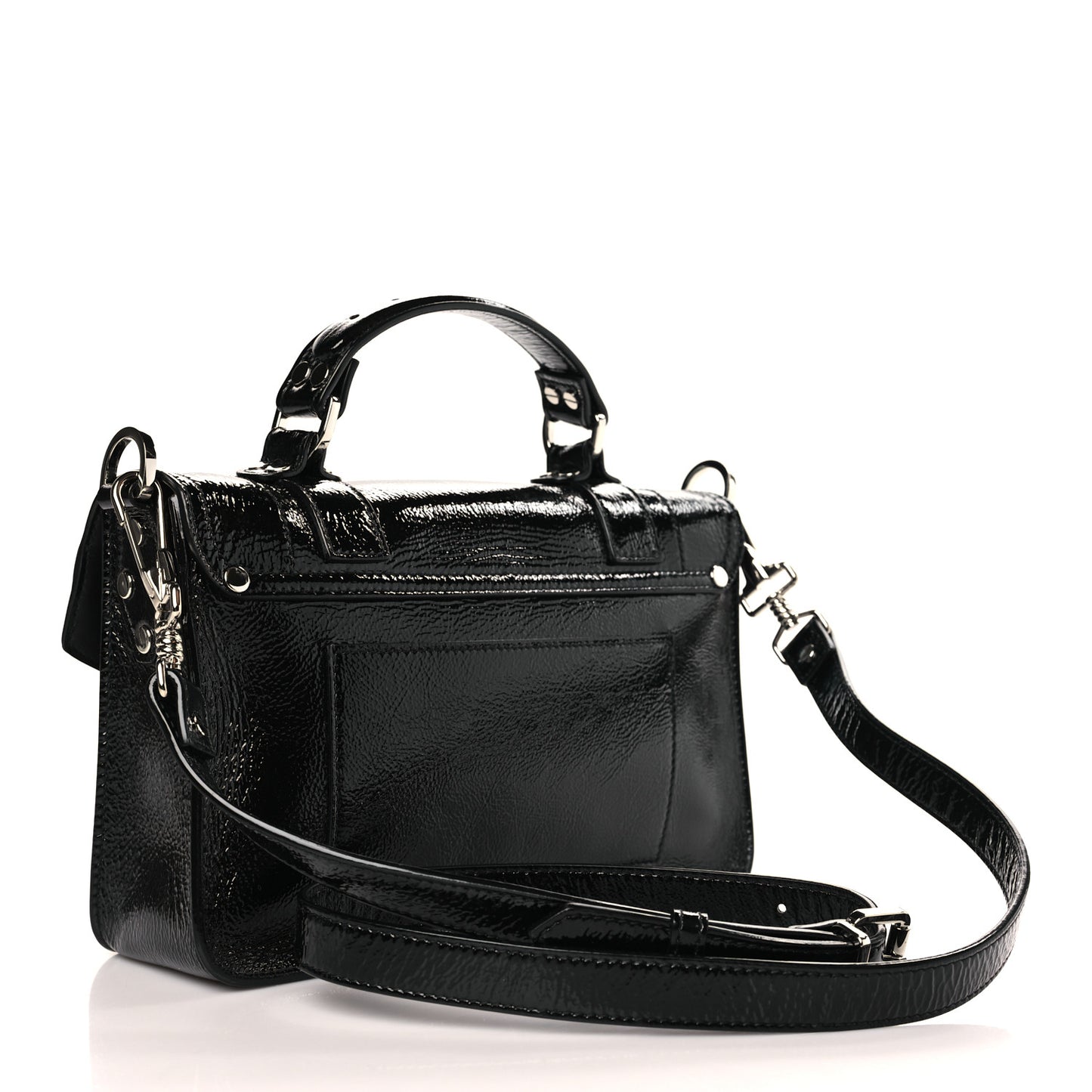 Crinkled Patent Calfskin Tiny PS1 Satchel Black