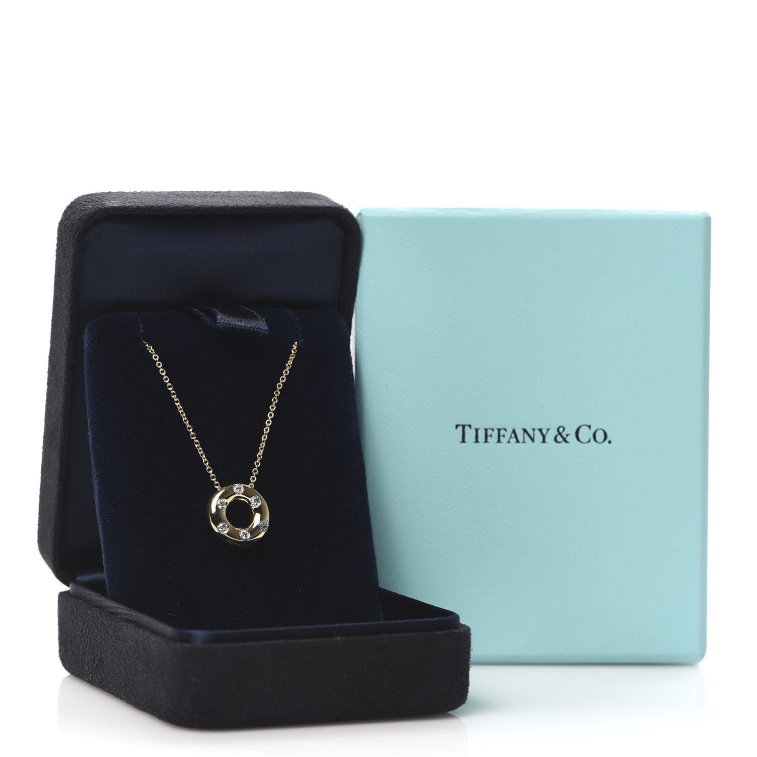 Tiffany 18K Yellow Gold Platinum Diamond .15ct Etoile Circle Pendant Necklace 6 of 6
