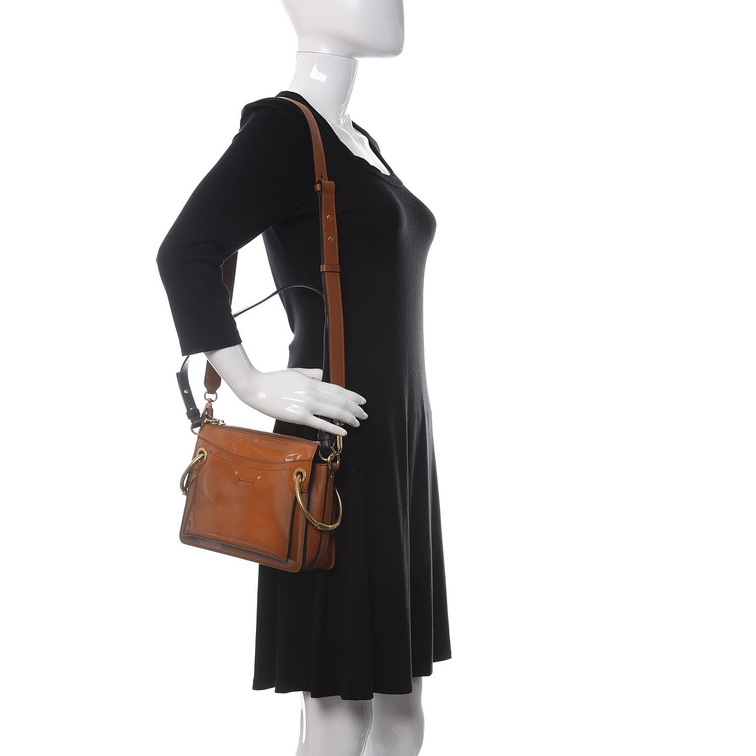 Chloe Glossy Lambskin Sfumato Small Roy Bag Caramel 2 of 9